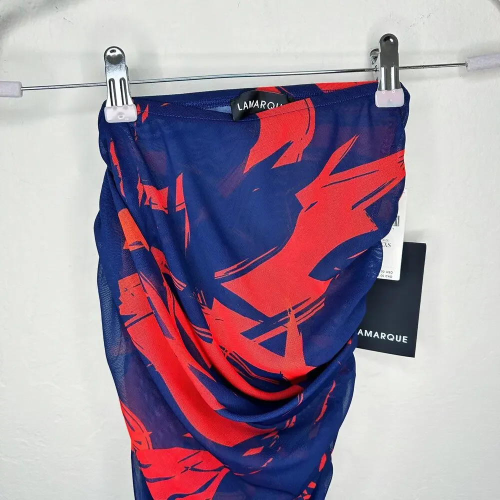NWT Anthropologie LAMARQUE Pace Floral Ruched Sheer Mesh Bodycon Midi Skirt XXS - Picture 5 of 16